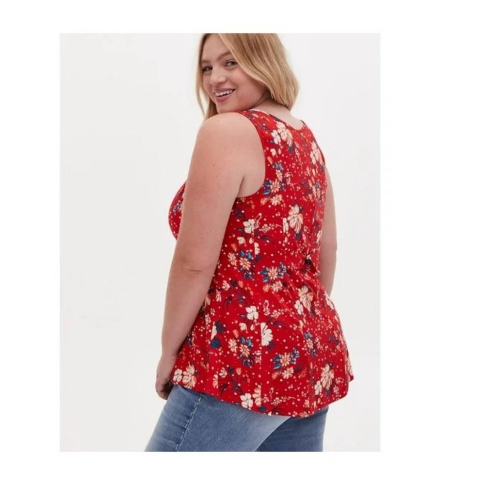 Torrid Fit And Flare Stretch Challis Button-Front Tank - Picture 2 of 14